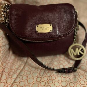 Michael Kors Small Burgundy Leather Bedford Crossbody Bag